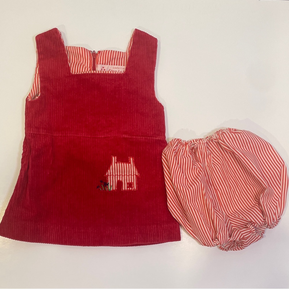 Red Corduroy Kids Dress Set